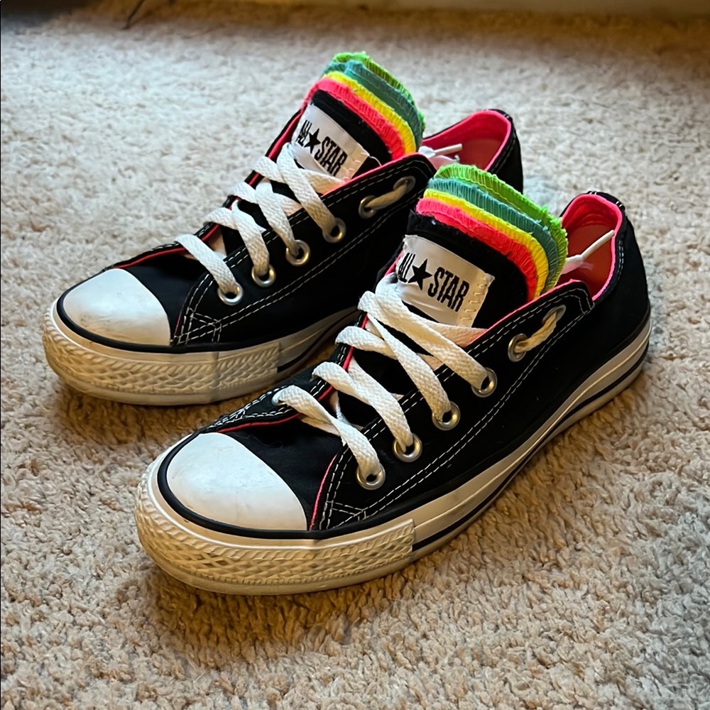 Converse All Star Black Sneakers with Rainbow Trim